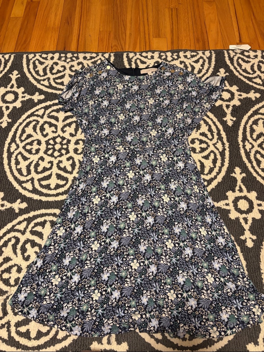 LOFT Navy Floral Fit-and-Flare Mini Dress